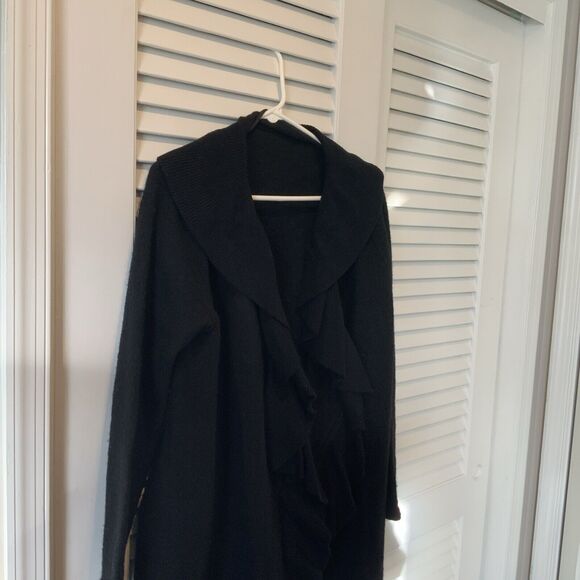 Zara ZaraKnit Black Boiled Wool Open Front Sweater Jacket Size L Large $130 - Picture 2 of 11